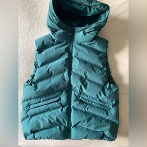 ZARA Unisex Teal Hooded Puffer Vest Zip Size 11-12 152 cm Polyester